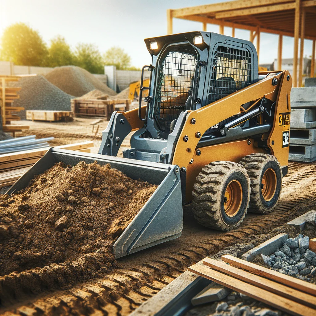 Skid steer loader working on active construction site